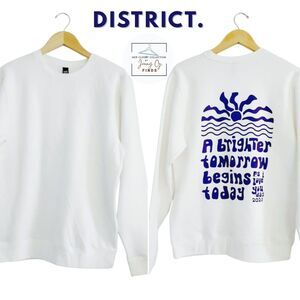 District V.I.T Fleece  Unisex Crew Pullover White LS Back Graphic Sweater NWOT M